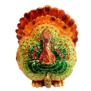 Turkey Trinket Box Bejeweled Like New Pewter Holiday Decor